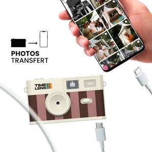 Détail appareil photo TimeLens Cream Rosewood avec flash intégré – LesDnicheuses