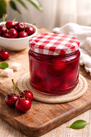 "Bougie pot de confiture cerises, parfum fruité gourmand, décoration originale - LesDnicheuses"