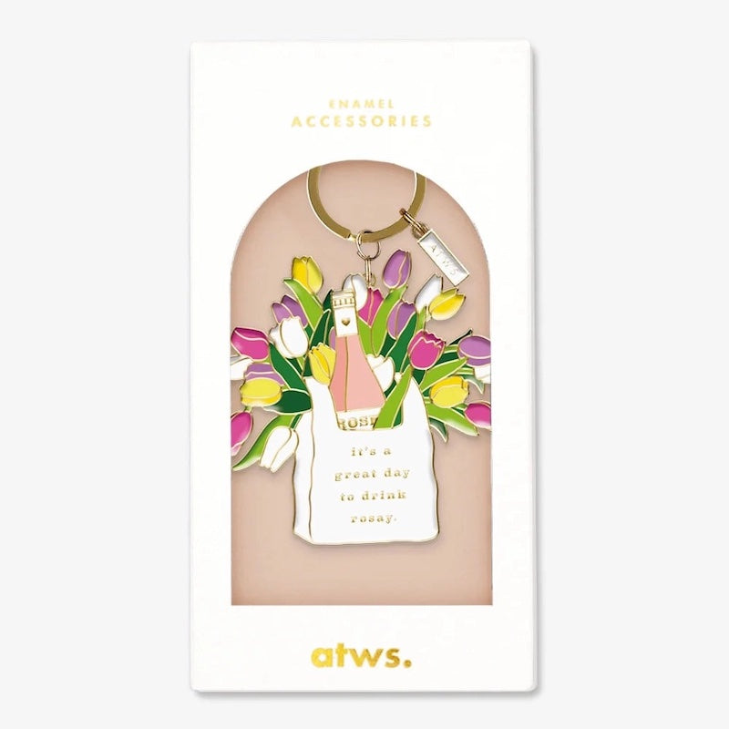 "Porte-clés Jour de Rosé émail doré, accessoire original et chic - LesDnicheuses"
