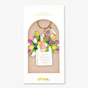 "Porte-clés Jour de Rosé émail doré, accessoire original et chic - LesDnicheuses"
