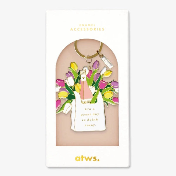 "Porte-clés Jour de Rosé émail doré, accessoire original et chic - LesDnicheuses"