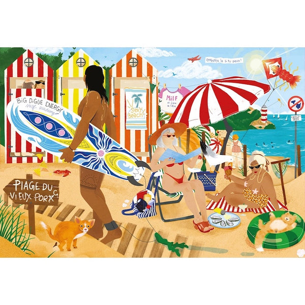 "Puzzle Marie-Chantal à la plage 1000 pièces, design décalé et élégant, idée cadeau femme - LesDnicheuses"